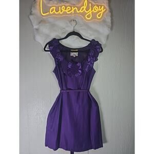 BARASCHI Purple Satin Flower Neckline Belted Dress Womens 2 A-line Office Career